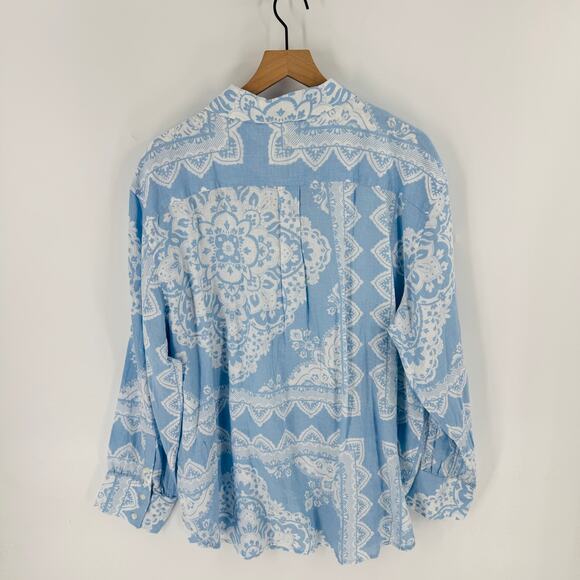 Ann Taylor 100% Linen Blue White Paisley Button Down Shirt NWT Size XXL - Picture 2 of 6